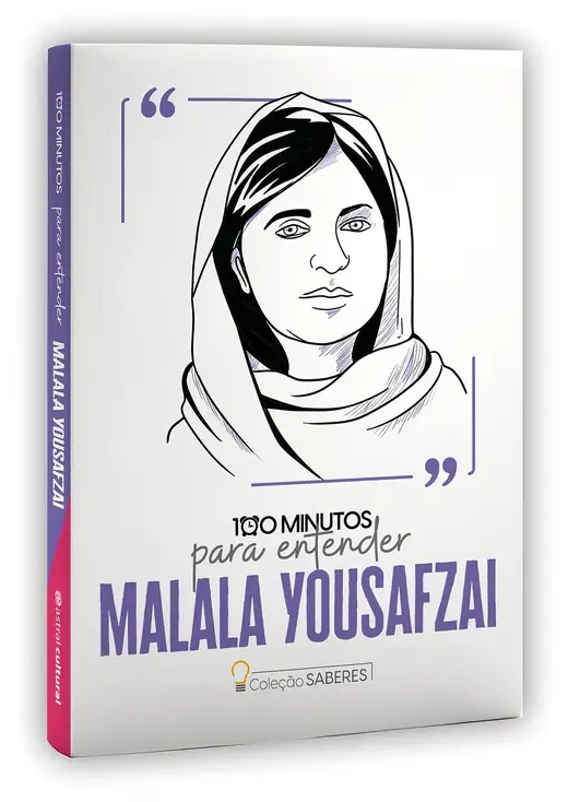 Capa do livro 100 Minutos para Entender Malala Yousafzai, com o retrato dela em traço.